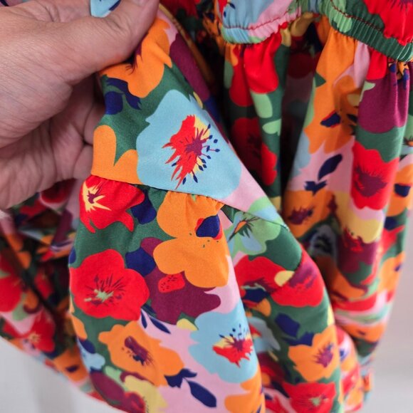 Shein Curve Vibrant Multi-Color Floral Midi Ruffled Tie Front Dress 4xl - Picture 4 of 11